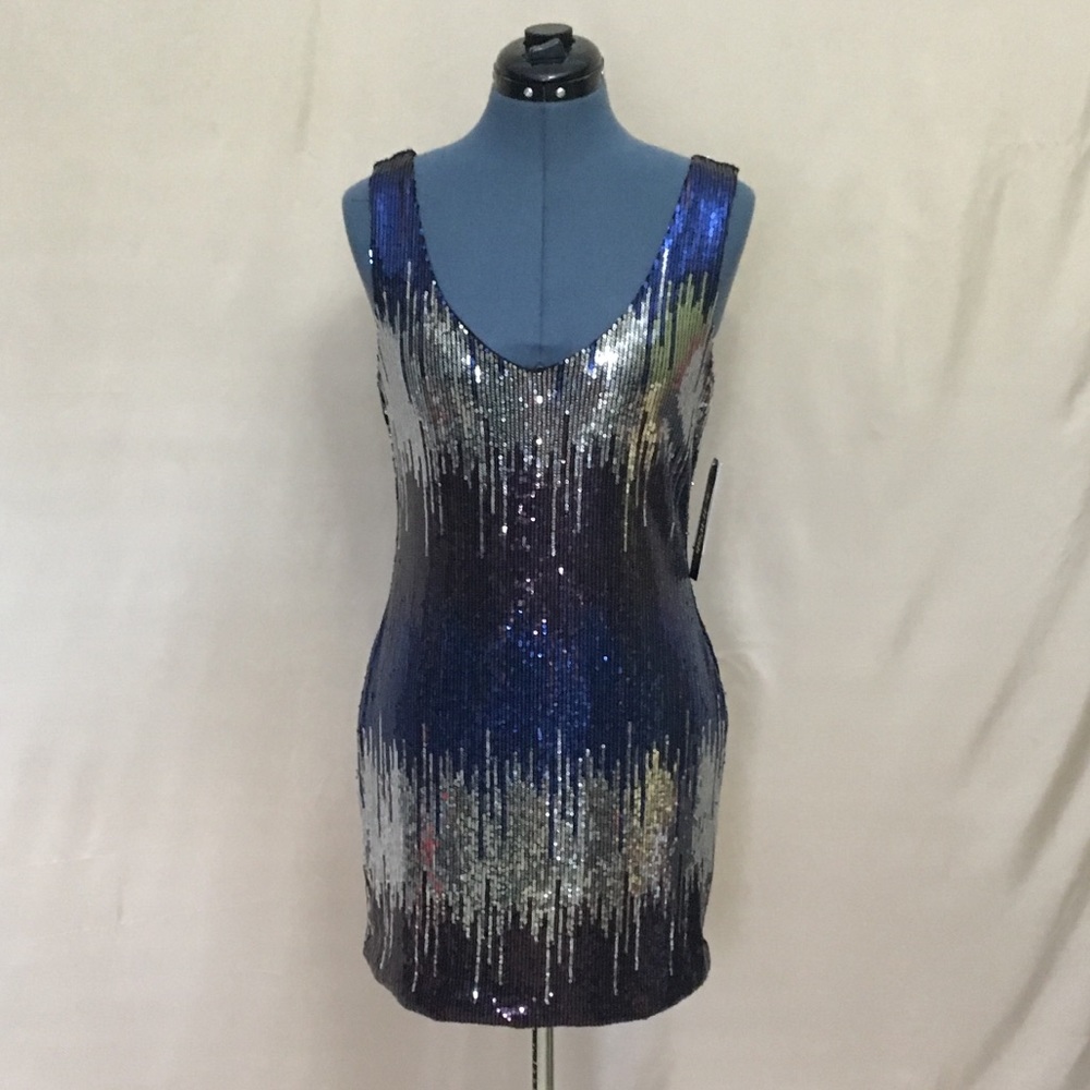 NWT Blue, Purple, and Silver Sequin Mini Dress